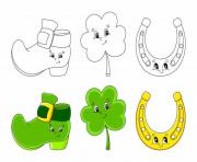 Coloriage fete saint patrick botte lutin shamrock trefle fer cheval   Copie